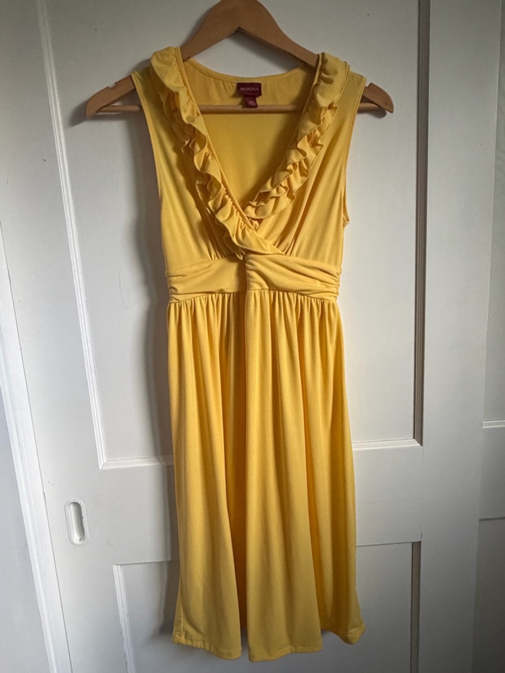 Yellow Ruffle V-Neck Midi Dress - XS
